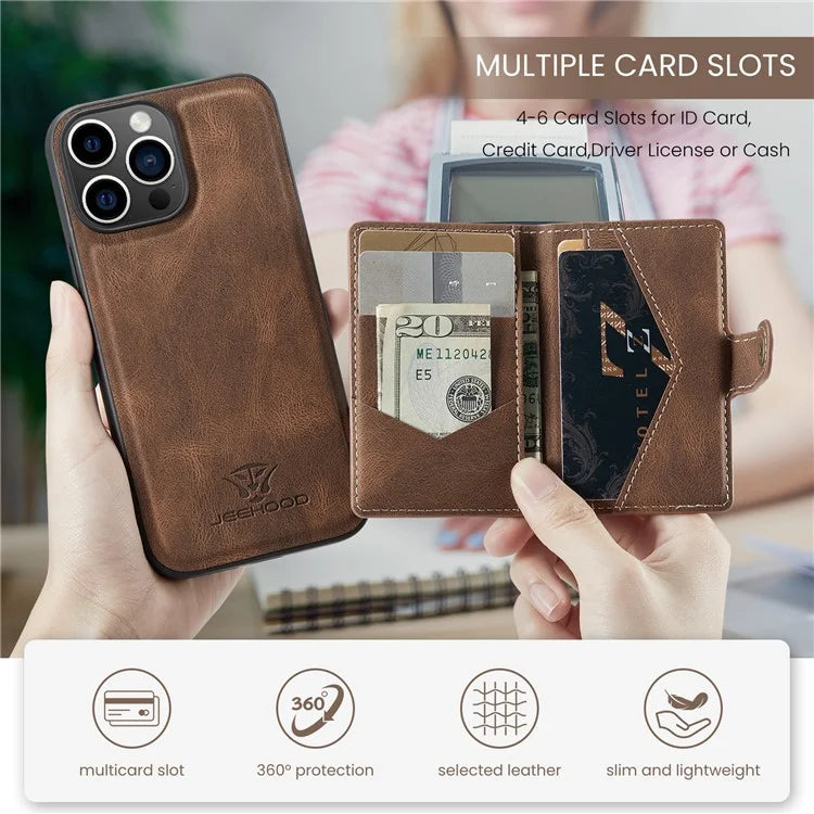 JEEHOOD J01 For iPhone 16 Pro Max Case Retro Leather + TPU Phone Cover Detachable Magnetic Card Holder