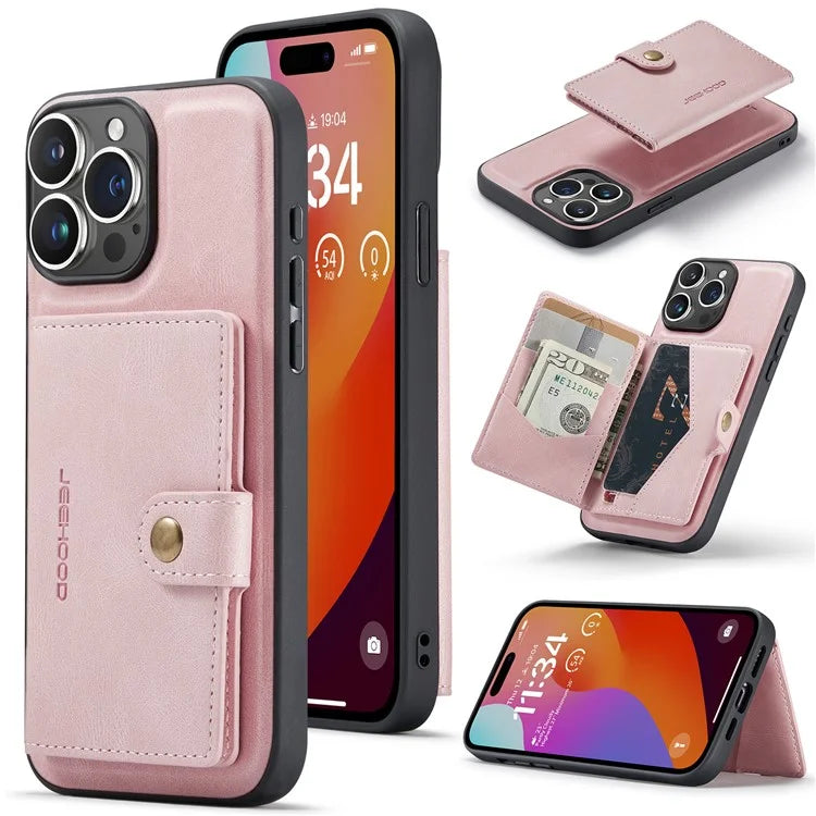 JEEHOOD J01 For iPhone 16 Pro Max Case Retro Leather + TPU Phone Cover Detachable Magnetic Card Holder