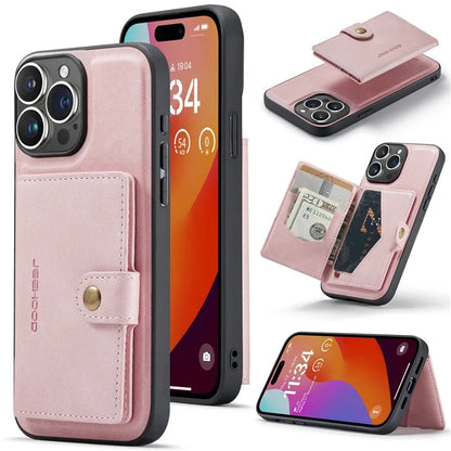 JEEHOOD J01 For iPhone 16 Pro Max Case Retro Leather + TPU Phone Cover Detachable Magnetic Card Holder