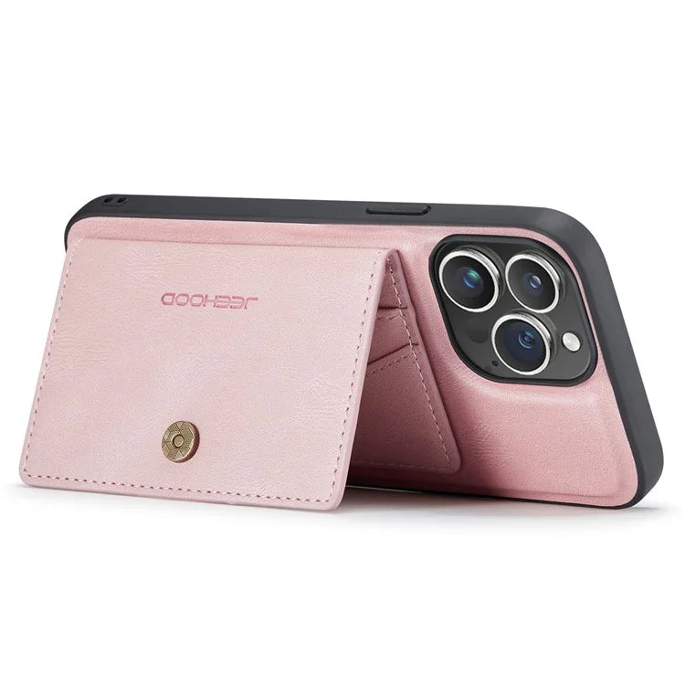 JEEHOOD J01 For iPhone 16 Pro Max Case Retro Leather + TPU Phone Cover Detachable Magnetic Card Holder