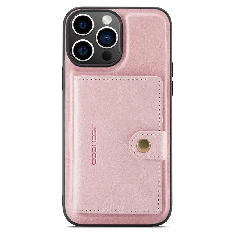 JEEHOOD J01 For iPhone 16 Pro Max Case Retro Leather + TPU Phone Cover Detachable Magnetic Card Holder