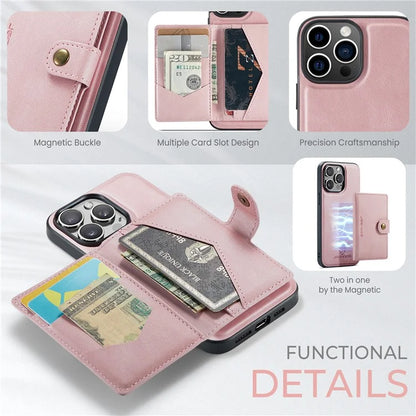 JEEHOOD J01 For iPhone 16 Pro Max Case Retro Leather + TPU Phone Cover Detachable Magnetic Card Holder