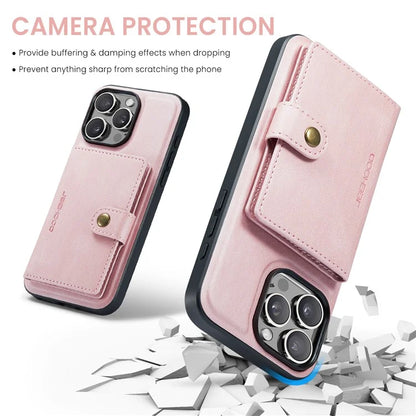 JEEHOOD J01 For iPhone 16 Pro Max Case Retro Leather + TPU Phone Cover Detachable Magnetic Card Holder