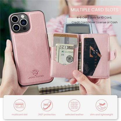 JEEHOOD J01 For iPhone 16 Pro Max Case Retro Leather + TPU Phone Cover Detachable Magnetic Card Holder