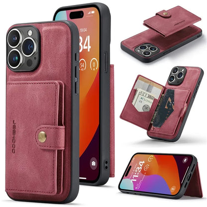 JEEHOOD J01 For iPhone 16 Pro Max Case Retro Leather + TPU Phone Cover Detachable Magnetic Card Holder