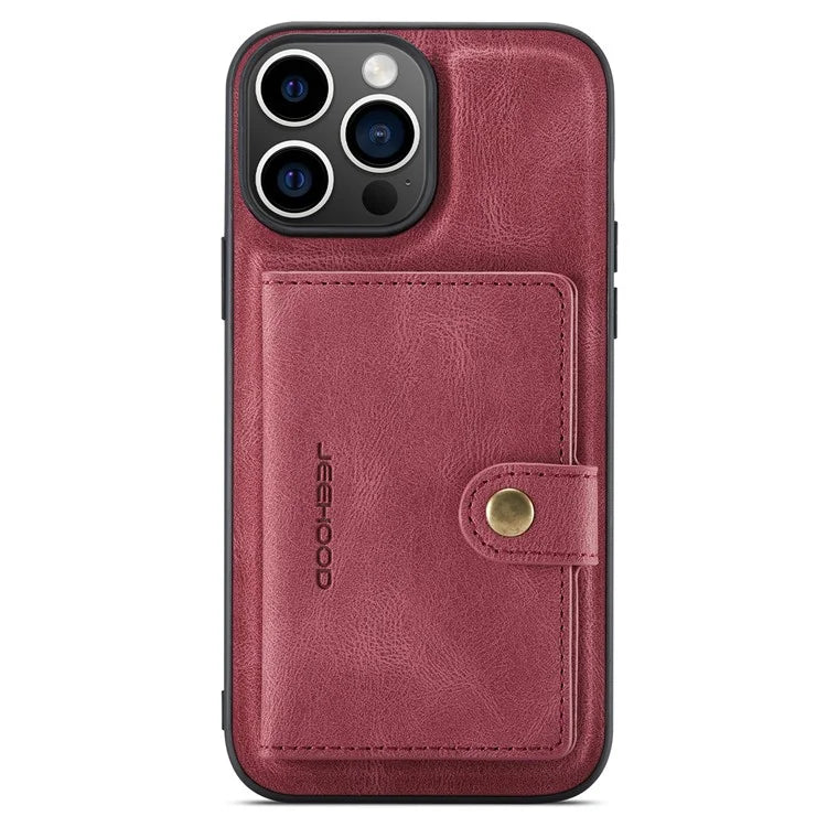 JEEHOOD J01 For iPhone 16 Pro Max Case Retro Leather + TPU Phone Cover Detachable Magnetic Card Holder
