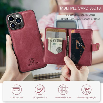 JEEHOOD J01 For iPhone 16 Pro Max Case Retro Leather + TPU Phone Cover Detachable Magnetic Card Holder