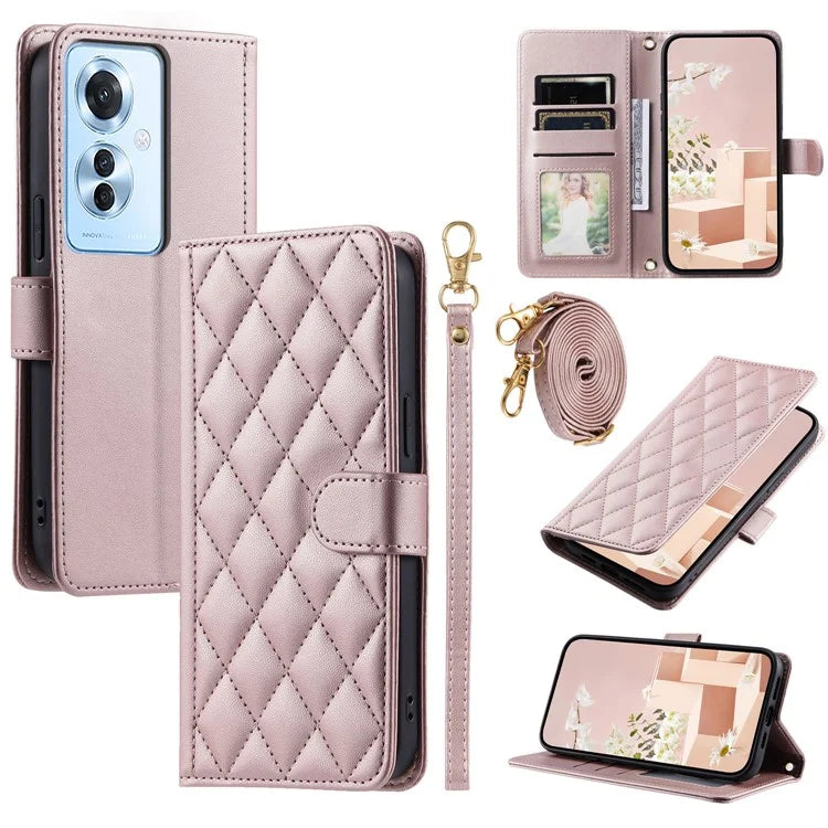For Oppo F25 Pro 5G / Reno11 F 5G Wallet Case Rhombus Grid PU Leather Phone Cover