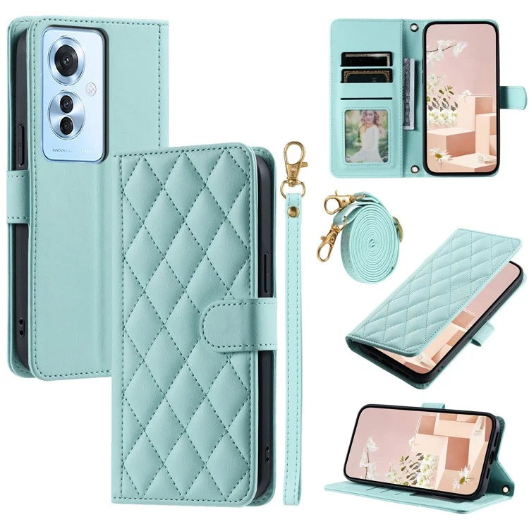 For Oppo F25 Pro 5G / Reno11 F 5G Wallet Case Rhombus Grid PU Leather Phone Cover