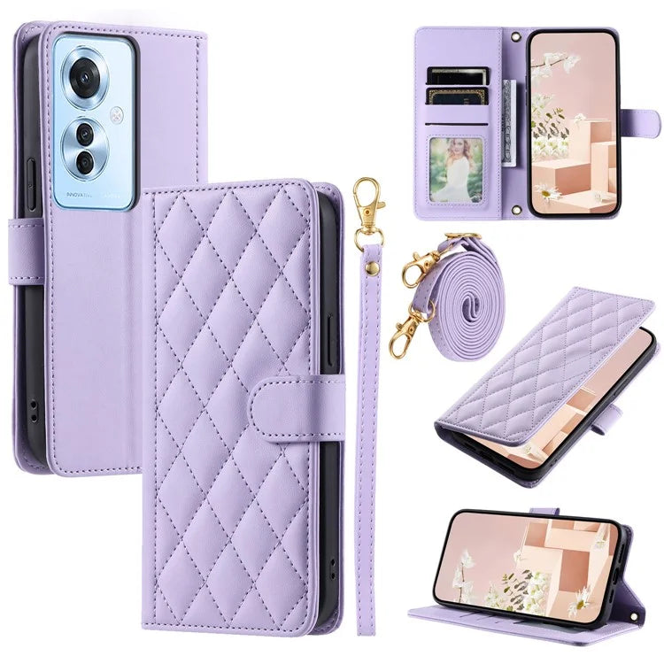 For Oppo F25 Pro 5G / Reno11 F 5G Wallet Case Rhombus Grid PU Leather Phone Cover