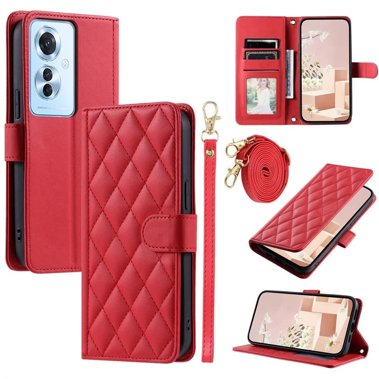 For Oppo F25 Pro 5G / Reno11 F 5G Wallet Case Rhombus Grid PU Leather Phone Cover