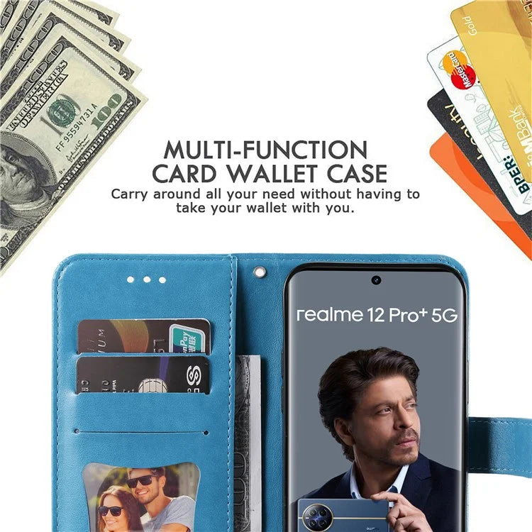 For Realme 13 Pro+ 5G / 13 Pro 5G / P1 Pro 5G / 12 Pro+ 5G / 12 Pro 5G Case PU Leather Wallet Floral Phone Cover Stand View