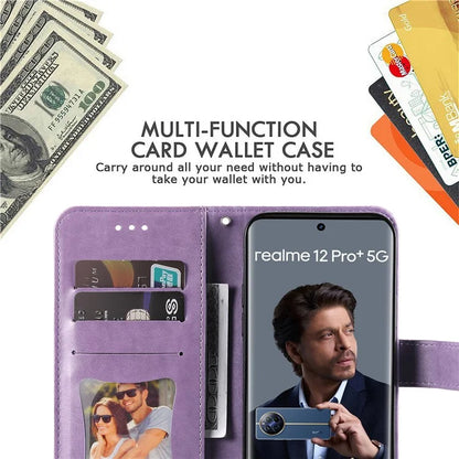 For Realme 13 Pro+ 5G / 13 Pro 5G / P1 Pro 5G / 12 Pro+ 5G / 12 Pro 5G Case PU Leather Wallet Floral Phone Cover Stand View