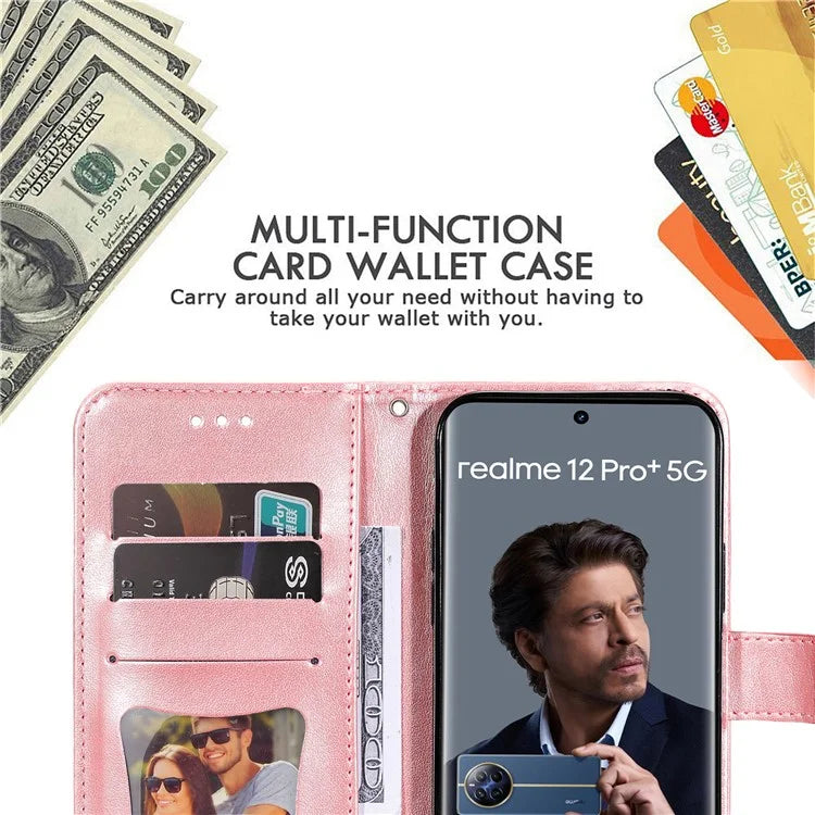 For Realme 13 Pro+ 5G / 13 Pro 5G / P1 Pro 5G / 12 Pro+ 5G / 12 Pro 5G Case PU Leather Wallet Floral Phone Cover Stand View