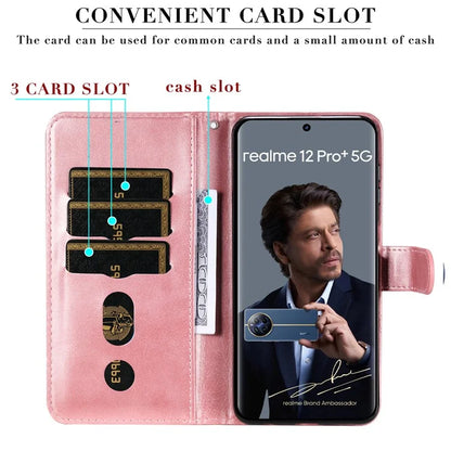 For Realme 13 Pro+ 5G / 13 Pro 5G / P1 Pro 5G / 12 Pro+ 5G / 12 Pro 5G Case Zipper Wallet Calf Texture PU Leather Phone Cover