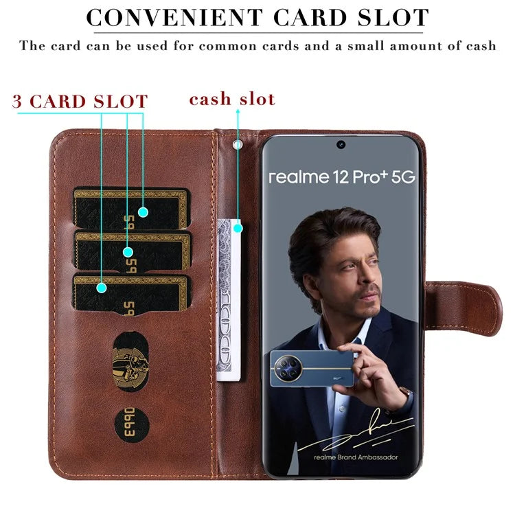 For Realme 13 Pro+ 5G / 13 Pro 5G / P1 Pro 5G / 12 Pro+ 5G / 12 Pro 5G Case Zipper Wallet Calf Texture PU Leather Phone Cover