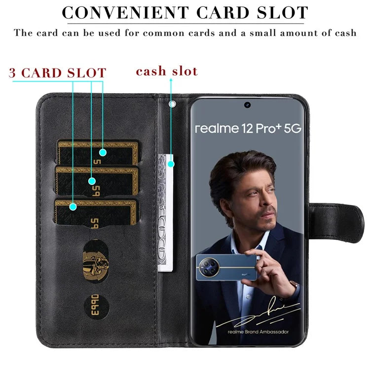 For Realme 13 Pro+ 5G / 13 Pro 5G / P1 Pro 5G / 12 Pro+ 5G / 12 Pro 5G Case Zipper Wallet Calf Texture PU Leather Phone Cover