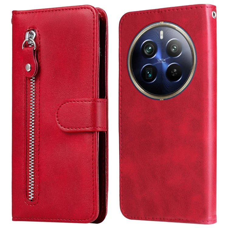 For Realme 13 Pro+ 5G / 13 Pro 5G / P1 Pro 5G / 12 Pro+ 5G / 12 Pro 5G Case Zipper Wallet Calf Texture PU Leather Phone Cover