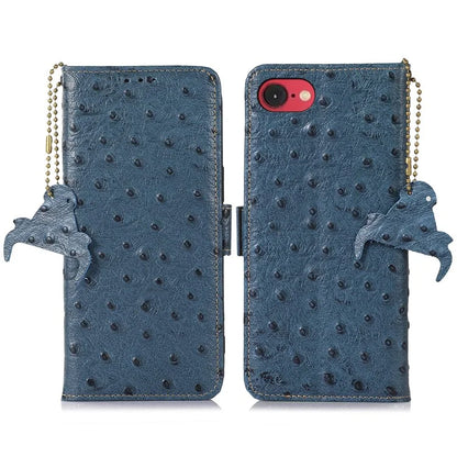 For iPhone SE (2024) Case RFID Blocking Genuine Cow Leather Phone Case Ostrich Texture