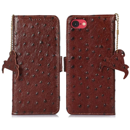 For iPhone SE (2024) Case RFID Blocking Genuine Cow Leather Phone Case Ostrich Texture