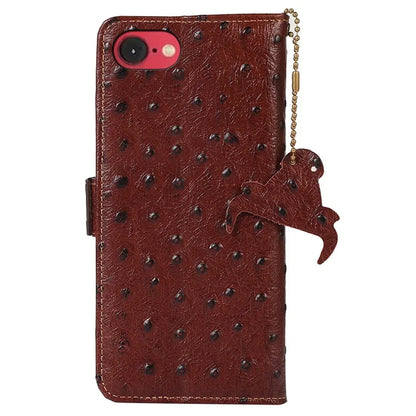 For iPhone SE (2024) Case RFID Blocking Genuine Cow Leather Phone Case Ostrich Texture