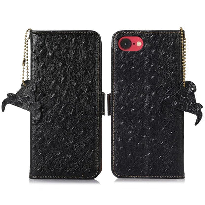 For iPhone SE (2024) Case RFID Blocking Genuine Cow Leather Phone Case Ostrich Texture