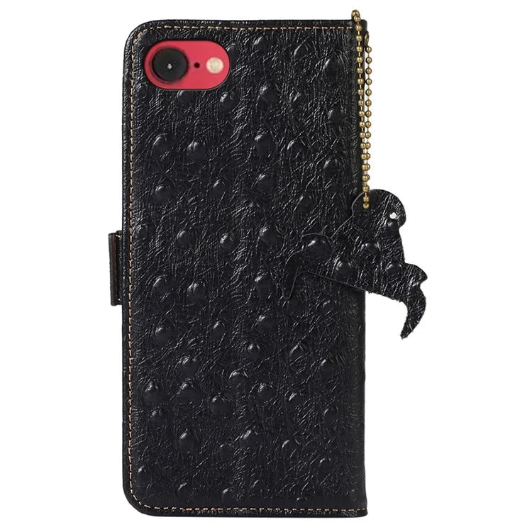 For iPhone SE (2024) Case RFID Blocking Genuine Cow Leather Phone Case Ostrich Texture