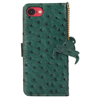 For iPhone SE (2024) Case RFID Blocking Genuine Cow Leather Phone Case Ostrich Texture