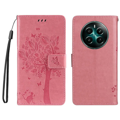 KT Imprinting Flower Series-3 For Realme Narzo 70 5G / Narzo 70 Pro 5G / P1 5G / 12 4G / 12+ 5G Case Cat Tree Pattern Flip Leather Phone Cover