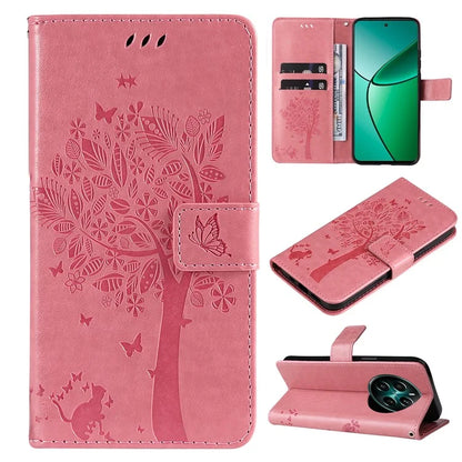 KT Imprinting Flower Series-3 For Realme Narzo 70 5G / Narzo 70 Pro 5G / P1 5G / 12 4G / 12+ 5G Case Cat Tree Pattern Flip Leather Phone Cover
