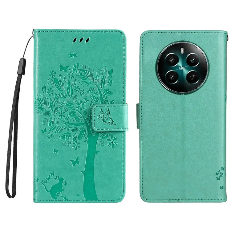 KT Imprinting Flower Series-3 For Realme Narzo 70 5G / Narzo 70 Pro 5G / P1 5G / 12 4G / 12+ 5G Case Cat Tree Pattern Flip Leather Phone Cover
