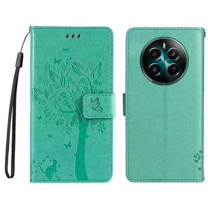KT Imprinting Flower Series-3 For Realme Narzo 70 5G / Narzo 70 Pro 5G / P1 5G / 12 4G / 12+ 5G Case Cat Tree Pattern Flip Leather Phone Cover