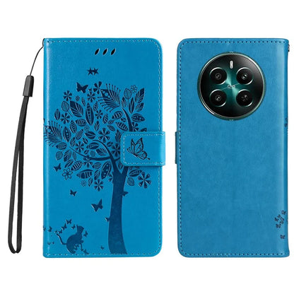 KT Imprinting Flower Series-3 For Realme Narzo 70 5G / Narzo 70 Pro 5G / P1 5G / 12 4G / 12+ 5G Case Cat Tree Pattern Flip Leather Phone Cover
