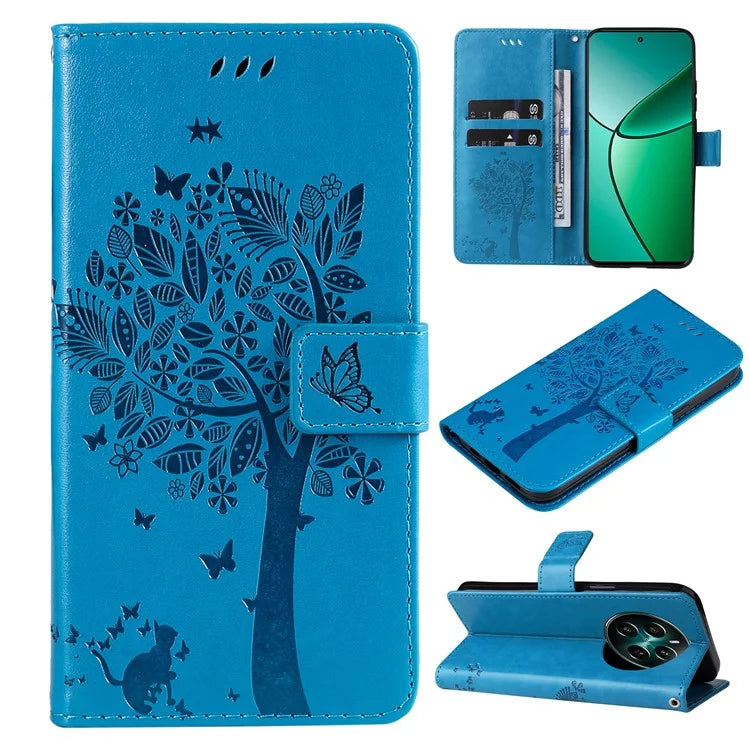 KT Imprinting Flower Series-3 For Realme Narzo 70 5G / Narzo 70 Pro 5G / P1 5G / 12 4G / 12+ 5G Case Cat Tree Pattern Flip Leather Phone Cover