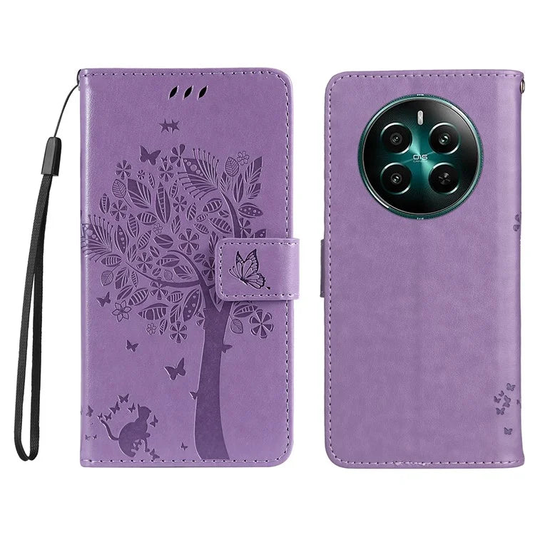 KT Imprinting Flower Series-3 For Realme Narzo 70 5G / Narzo 70 Pro 5G / P1 5G / 12 4G / 12+ 5G Case Cat Tree Pattern Flip Leather Phone Cover
