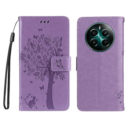 KT Imprinting Flower Series-3 For Realme Narzo 70 5G / Narzo 70 Pro 5G / P1 5G / 12 4G / 12+ 5G Case Cat Tree Pattern Flip Leather Phone Cover