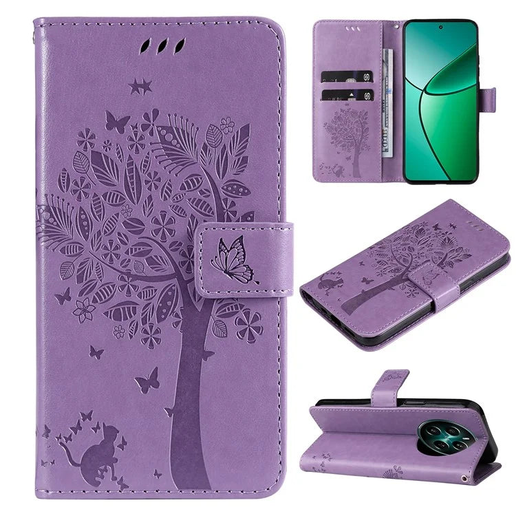 KT Imprinting Flower Series-3 For Realme Narzo 70 5G / Narzo 70 Pro 5G / P1 5G / 12 4G / 12+ 5G Case Cat Tree Pattern Flip Leather Phone Cover