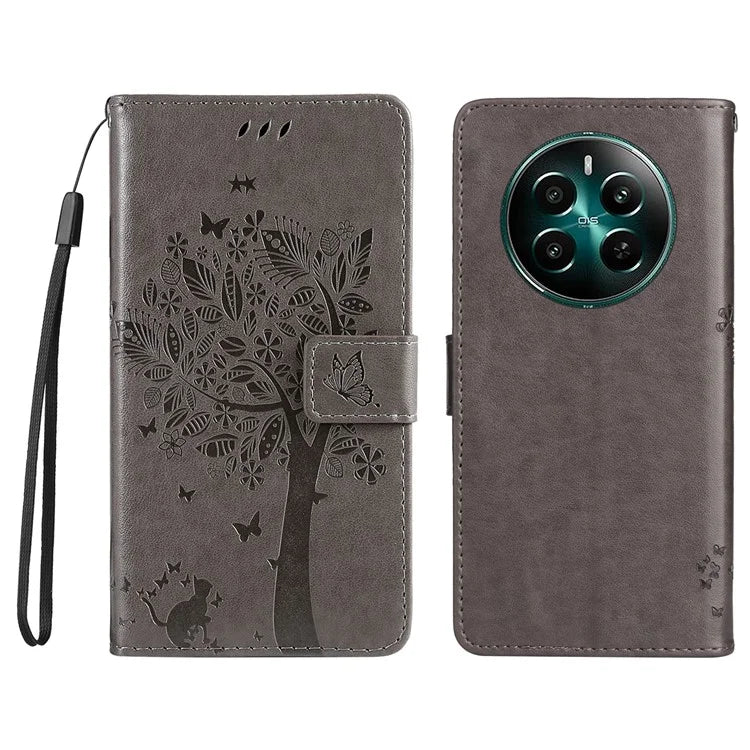 KT Imprinting Flower Series-3 For Realme Narzo 70 5G / Narzo 70 Pro 5G / P1 5G / 12 4G / 12+ 5G Case Cat Tree Pattern Flip Leather Phone Cover