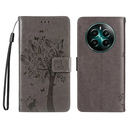 KT Imprinting Flower Series-3 For Realme Narzo 70 5G / Narzo 70 Pro 5G / P1 5G / 12 4G / 12+ 5G Case Cat Tree Pattern Flip Leather Phone Cover