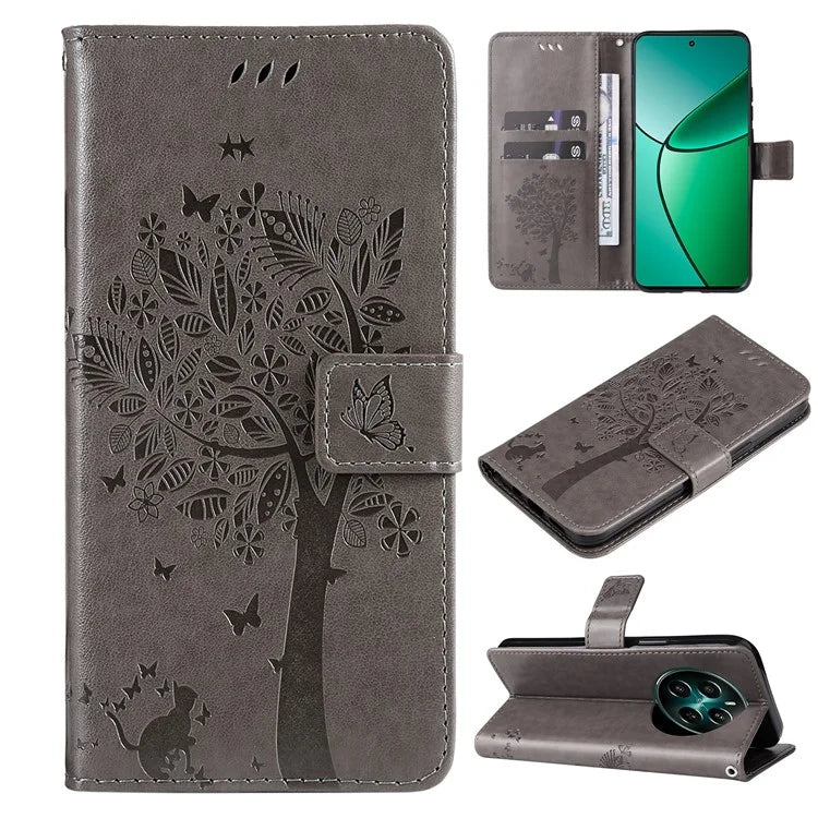 KT Imprinting Flower Series-3 For Realme Narzo 70 5G / Narzo 70 Pro 5G / P1 5G / 12 4G / 12+ 5G Case Cat Tree Pattern Flip Leather Phone Cover