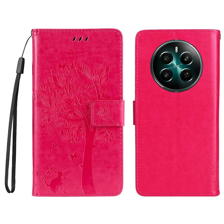 KT Imprinting Flower Series-3 For Realme Narzo 70 5G / Narzo 70 Pro 5G / P1 5G / 12 4G / 12+ 5G Case Cat Tree Pattern Flip Leather Phone Cover