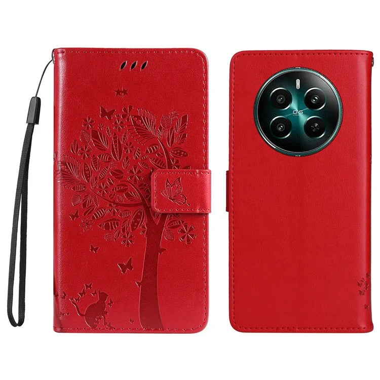 KT Imprinting Flower Series-3 For Realme Narzo 70 5G / Narzo 70 Pro 5G / P1 5G / 12 4G / 12+ 5G Case Cat Tree Pattern Flip Leather Phone Cover