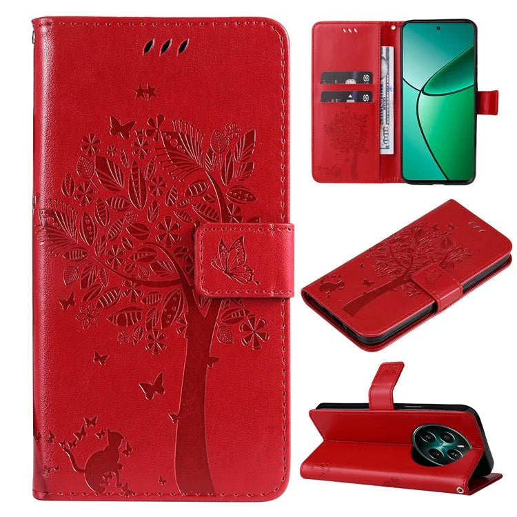 KT Imprinting Flower Series-3 For Realme Narzo 70 5G / Narzo 70 Pro 5G / P1 5G / 12 4G / 12+ 5G Case Cat Tree Pattern Flip Leather Phone Cover