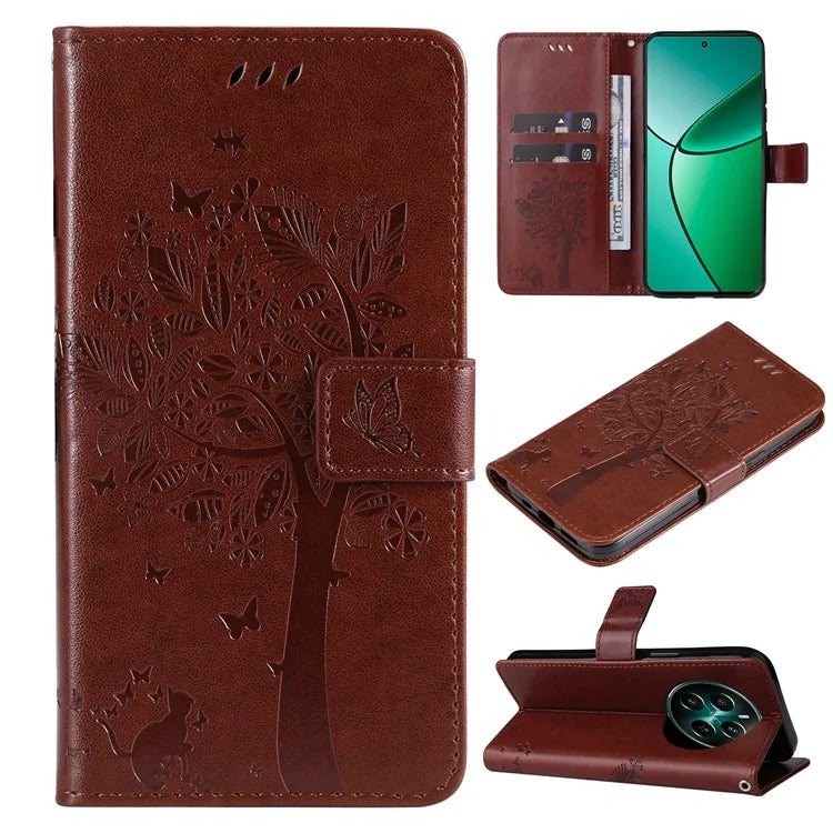 KT Imprinting Flower Series-3 For Realme Narzo 70 5G / Narzo 70 Pro 5G / P1 5G / 12 4G / 12+ 5G Case Cat Tree Pattern Flip Leather Phone Cover