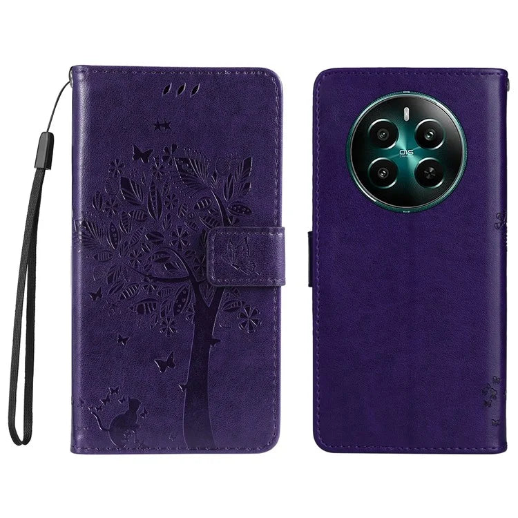 KT Imprinting Flower Series-3 For Realme Narzo 70 5G / Narzo 70 Pro 5G / P1 5G / 12 4G / 12+ 5G Case Cat Tree Pattern Flip Leather Phone Cover