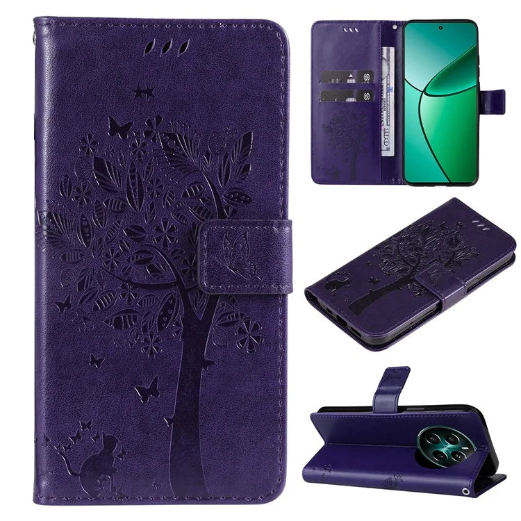 KT Imprinting Flower Series-3 For Realme Narzo 70 5G / Narzo 70 Pro 5G / P1 5G / 12 4G / 12+ 5G Case Cat Tree Pattern Flip Leather Phone Cover