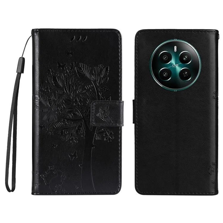 KT Imprinting Flower Series-3 For Realme Narzo 70 5G / Narzo 70 Pro 5G / P1 5G / 12 4G / 12+ 5G Case Cat Tree Pattern Flip Leather Phone Cover