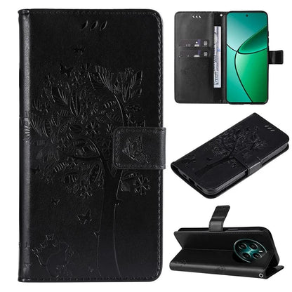 KT Imprinting Flower Series-3 For Realme Narzo 70 5G / Narzo 70 Pro 5G / P1 5G / 12 4G / 12+ 5G Case Cat Tree Pattern Flip Leather Phone Cover