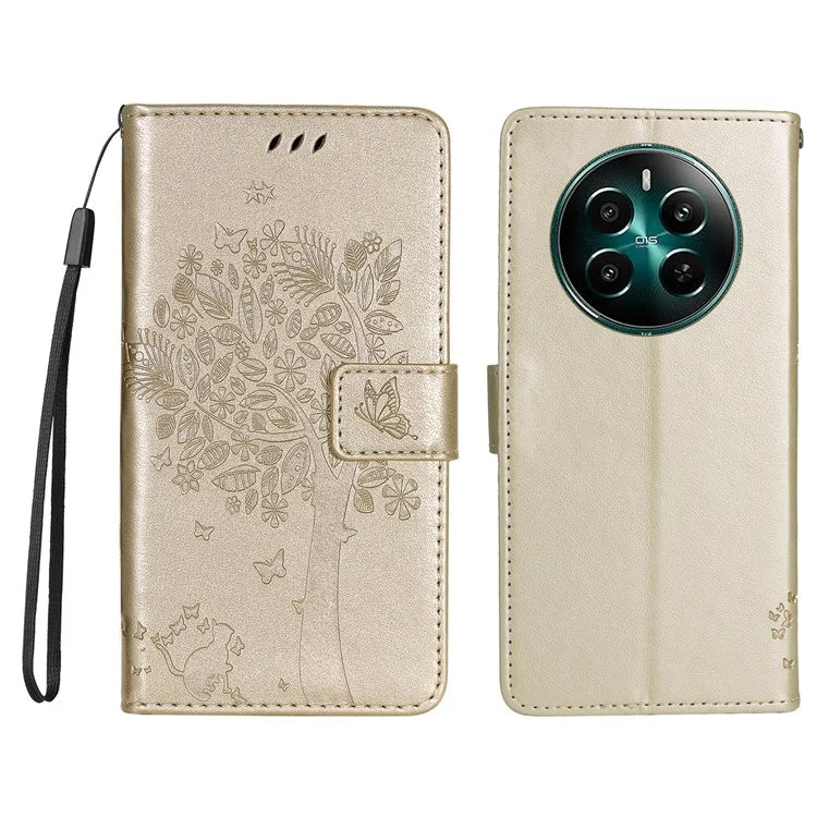 KT Imprinting Flower Series-3 For Realme Narzo 70 5G / Narzo 70 Pro 5G / P1 5G / 12 4G / 12+ 5G Case Cat Tree Pattern Flip Leather Phone Cover