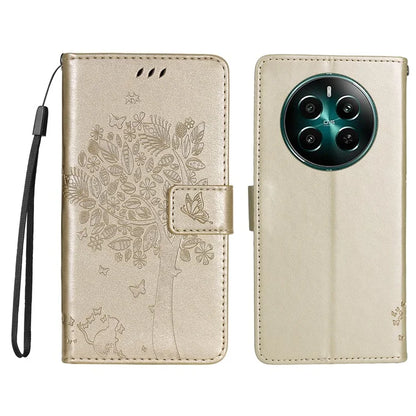 KT Imprinting Flower Series-3 For Realme Narzo 70 5G / Narzo 70 Pro 5G / P1 5G / 12 4G / 12+ 5G Case Cat Tree Pattern Flip Leather Phone Cover